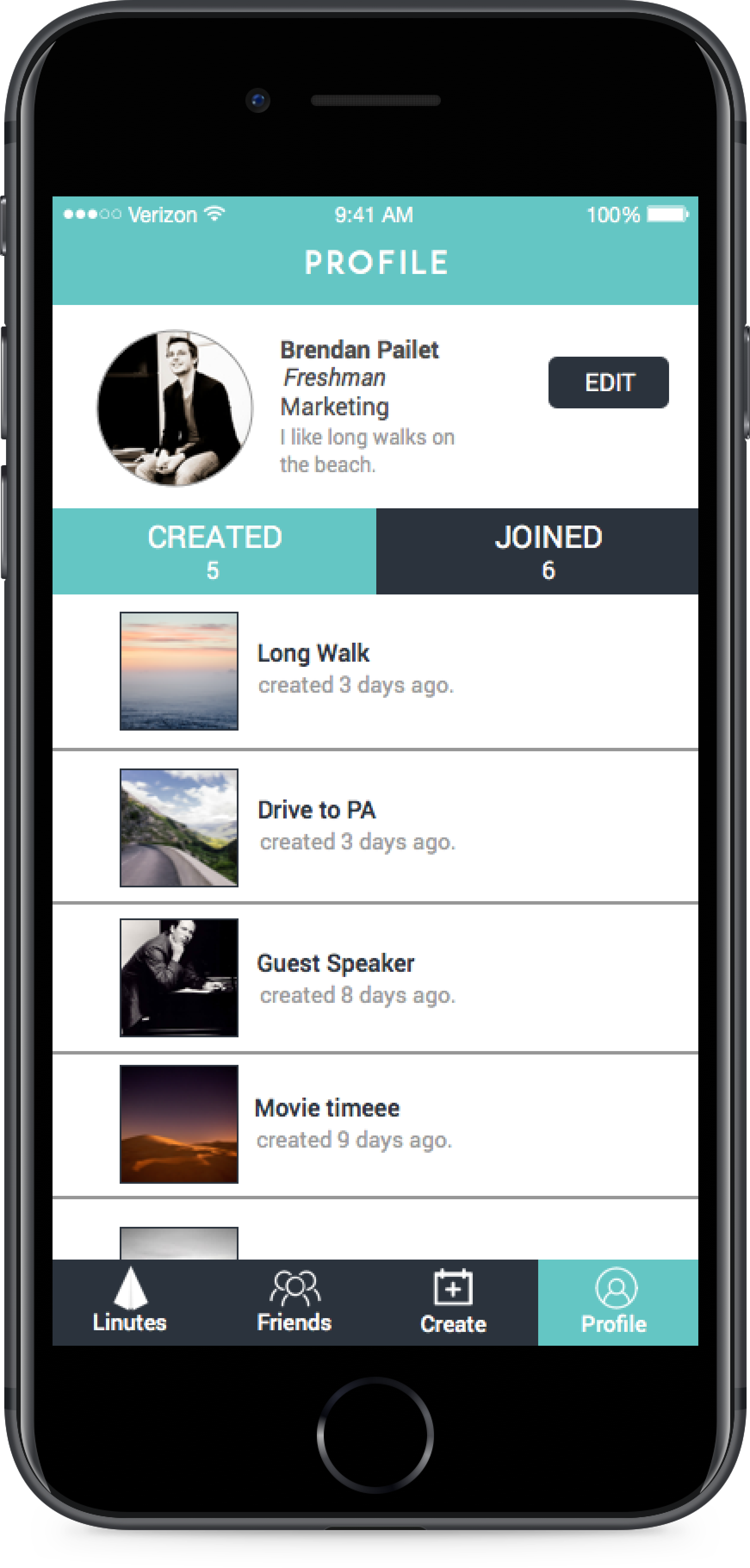 Linute's Profile screen.
