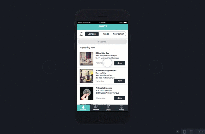 Wider GIF of the Linute prototype.